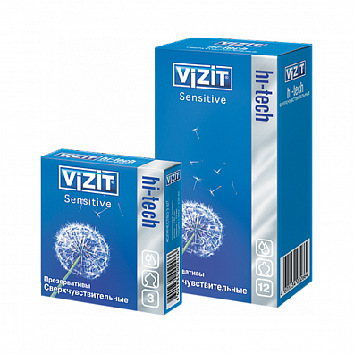 VIZIT Hi-tech Sensitive Сверхчувствительные, контурные анатомической формы {{презервативы}}